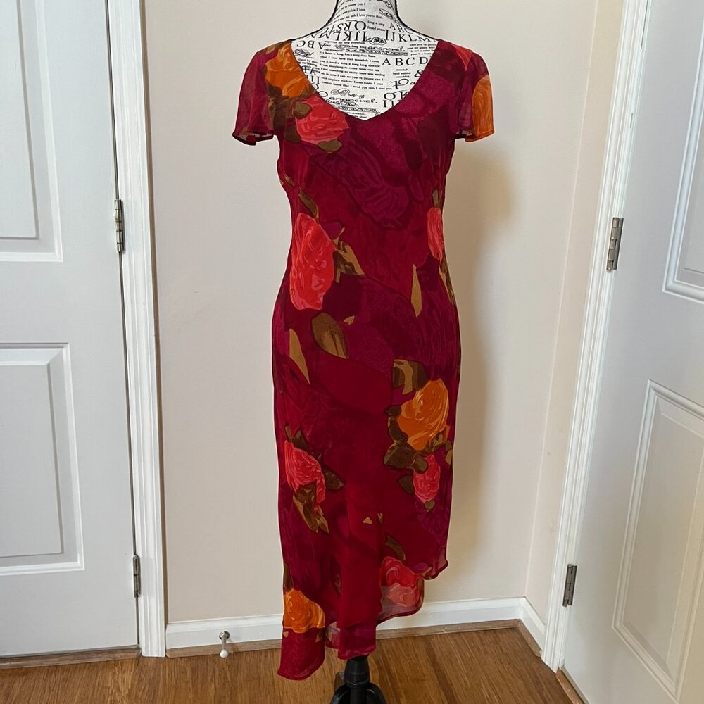 CDC Flowy Floral Asymmetrical Hem Dress, Size 6